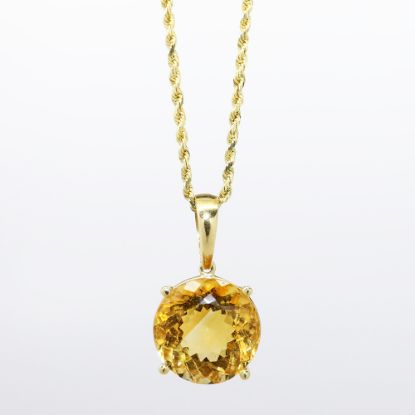 Picture of 14k Yellow Gold Necklace with Large Brilliant Cut Citrine Solitaire Pendant