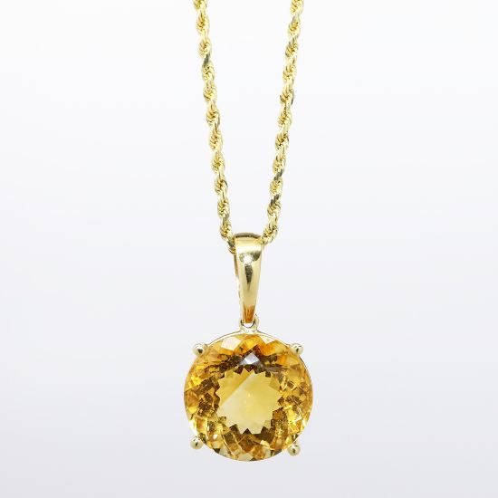 Picture of 14k Yellow Gold Necklace with Large Brilliant Cut Citrine Solitaire Pendant