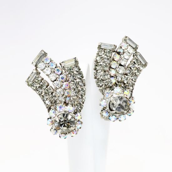 Picture of Vintage Signed Hobé Clear, Grey & Aurora Borealis Rhinestone Shooting Star Clip-On Earrings