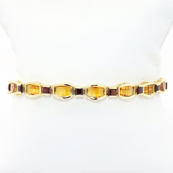 Picture of 14k Yellow Gold, Square Cut Garnet & Fancy Cut Citrine Bracelet