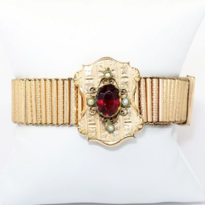 Picture of Antique Victorian Etched Gold Filled Adjustable Slide Bracelet with Seed Pearl & Czech Glass Accents