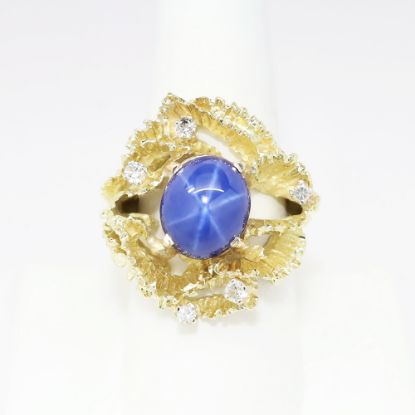 Picture of 14k Yellow Gold, Diamond and Synthetic Star Sapphire Cabochon Ring