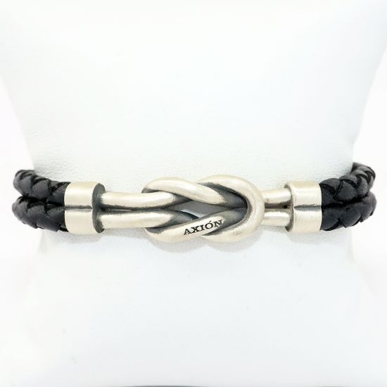 Picture of AXION Braided Black Leather Bracelet with Sterling Silver Knot Detail