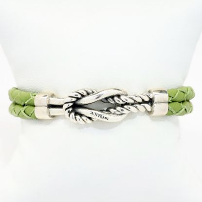 Picture of AXION Lime Green Braided Leather Bracelet with Sterling Silver Knot Detail