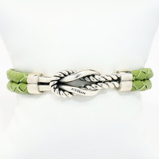 Picture of AXION Lime Green Braided Leather Bracelet with Sterling Silver Knot Detail