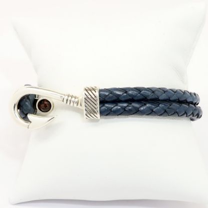 Picture of AXION Men's Braided Blue Leather Bracelet with Sterling Silver & Jasper Fish Hook Clasp