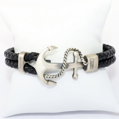 Picture of AXION Braided Black Leather Men's Bracelet with Matte Finished Sterling Anchor Clasp