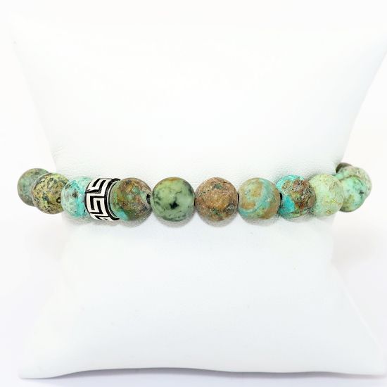 Picture of AXION Men's African Turquoise Beaded Bracelet with Sterling Silver Greek Key Accent 