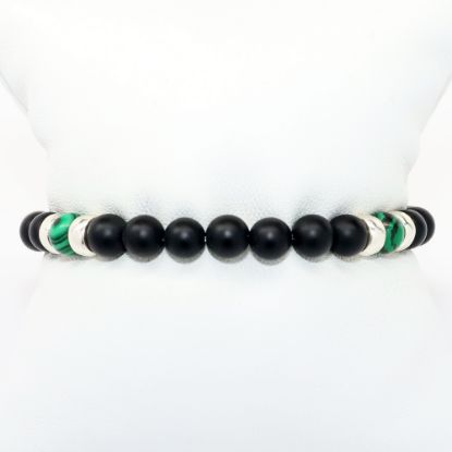 Picture of AXION Black Onyx, Malachite & Sterling Silver Men's Beaded Bracelet