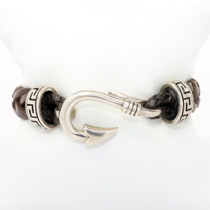 Picture of AXION Men's Brown Braided Leather Bracelet with Sterling Silver Fish Hook Clasp