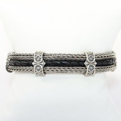 Picture of AXION Men's Braided Sterling Silver & Black Leather Bracelet with Viking Inspired Bands