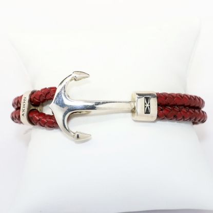 Picture of AXION Men's Braided Red Leather Bracelet with Sterling Silver Anchor Clasp