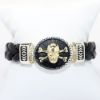 Picture of AXION Men's Braided Black Leather & Sterling Silver Bracelet with 14k Yellow Gold Skull & Crossbones  