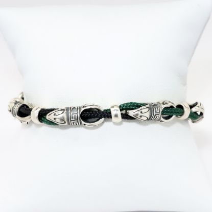 Picture of AXION Woven Black & Green Silk Rope & Greek Key Decorated Sterling Silver Links Men's Bracelet