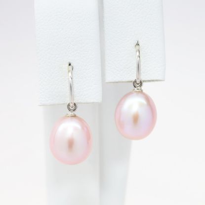 Picture of 14k White Gold & Pink Pearl Drop Earrings