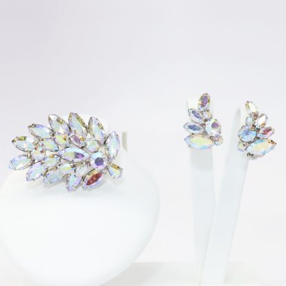 Picture of Vintage Signed Weiss Clear Aurora Borealis Rhinestone Brooch & Earring Set