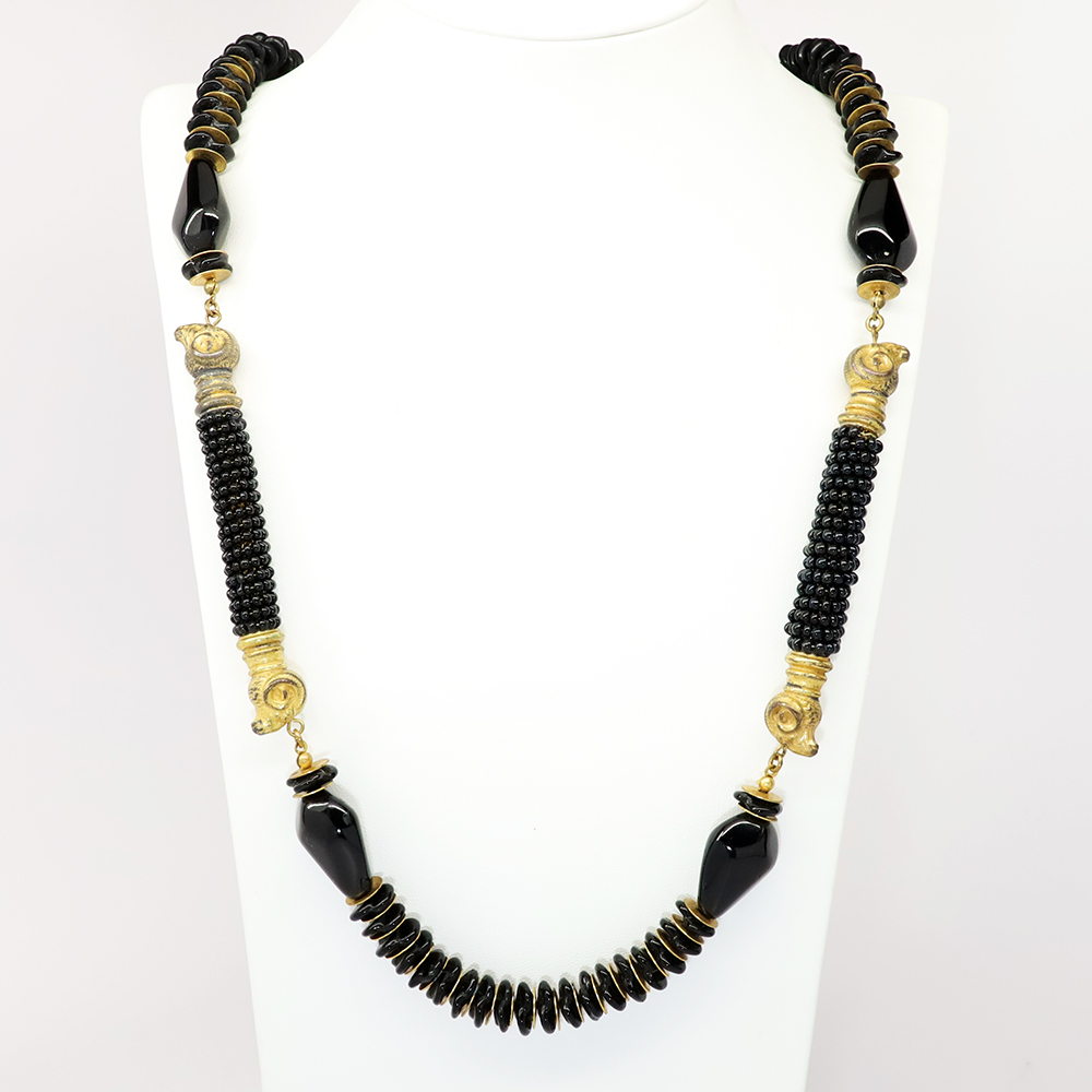 ◆VINTAGE HOLLYWOOD◆ Black Stone Beads Necklace VH2478NE07 Vintage Multi-strand Beaded Necklace 1950's Hollywood