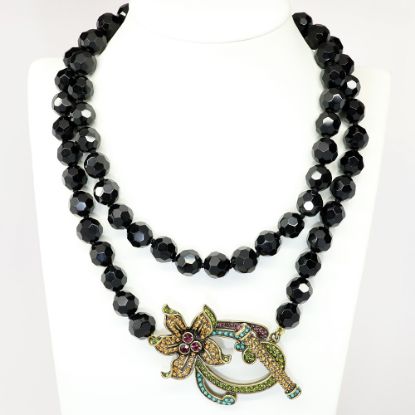 Picture of Heidi Daus 'Perennial Favorite' Black Beaded with Pavé Crystal Flower Toggle Closure Necklace