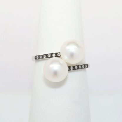 Picture of 10k White Gold & Pearl Bypass Ring with Diamond Accents 