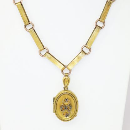 Picture of Antique Victorian Era Gold Filled Memento Mori Locket Necklace with Woven Hair