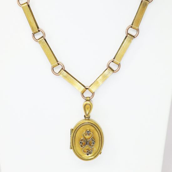 Picture of Antique Victorian Era Gold Filled Memento Mori Locket Necklace with Woven Hair