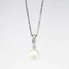 Picture of Delicate 18k White Gold & Single Pearl Necklace with Trembling Diamond Accent