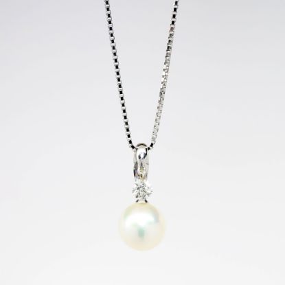 Picture of Delicate 18k White Gold & Single Pearl Necklace with Trembling Diamond Accent