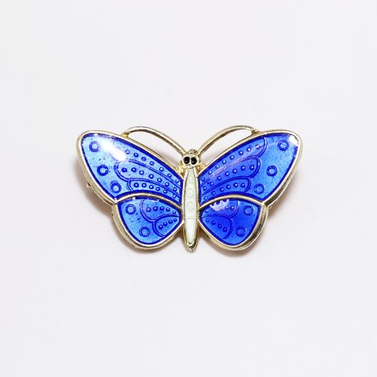 Picture of Vintage Mid Century Aksel Holmsen (Norway) Gilt Sterling Silver & Guilloche Enamel Butterfly Brooch
