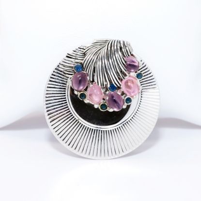 Picture of Vintage Signed Marcel Boucher Silver Toned Disk Brooch with Glass Cabochon & Rhinestone Accents