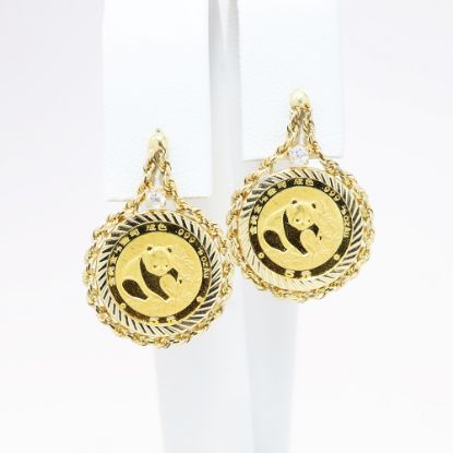 Picture of 1/20 oz. Panda Coin Earrings with 14k Yellow Gold Rope & Diamond Bezels