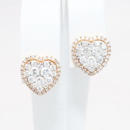 Picture of 14k Rose Gold & 2.00ct Diamond Cluster Heart Earrings