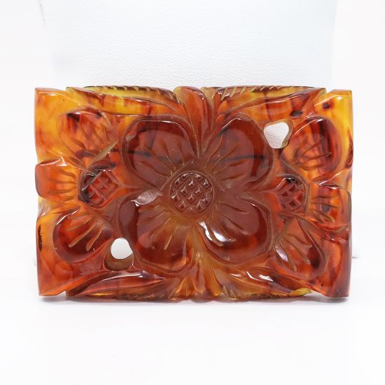 Picture of Vintage Carved Flowers Tortoiseshell Bakelite Brooch