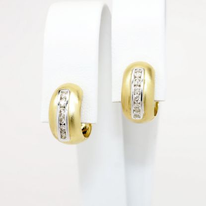 Picture of 14k Matte Finished Yellow Gold Huggee Earrings with White Gold & Diamond Accents