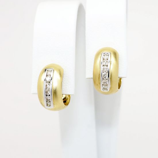 Picture of 14k Matte Finished Yellow Gold Huggee Earrings with White Gold & Diamond Accents