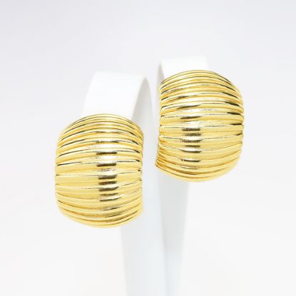 Picture of Vintage Signed 1980's Givenchy Large Gold Tone Ribbed Clip-On Earrings