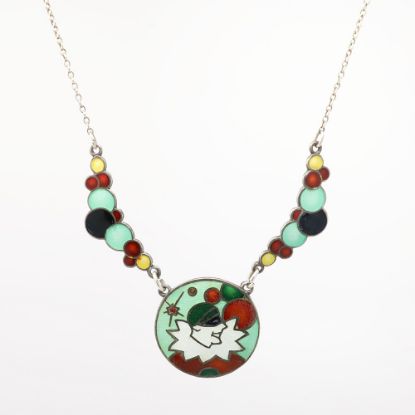 Picture of Art Deco Era Sterling Silver & Guilloche Enamel 'Pierrot' Necklace 