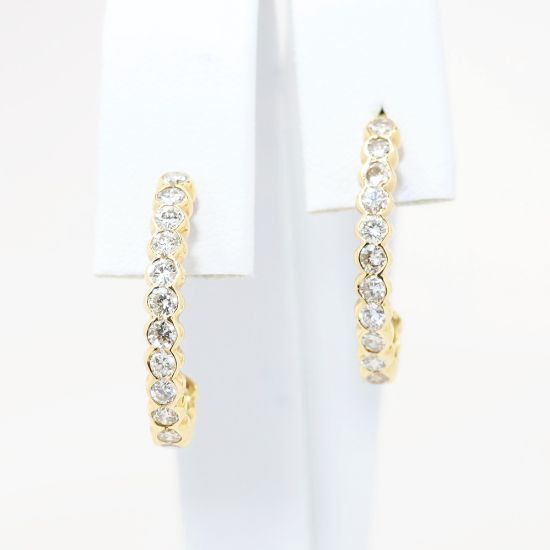 Picture of 14k Yellow Gold & Diamond Open Hoop Earrings