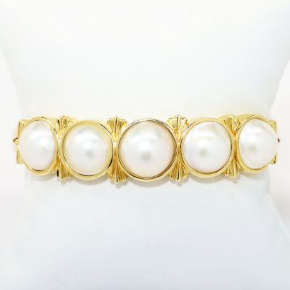 Picture of 14k Yellow Gold & Blister Pearl Hinged Bangle Bracelet