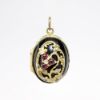 Picture of Vintage Gilt Sterling Silver & Black Enamel Egg Locket with Garnet & Diamond Accents & Cherub Inside