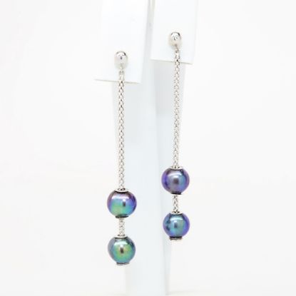 Picture of 14k White Gold  & Double Black Pearl Dangle Earrings