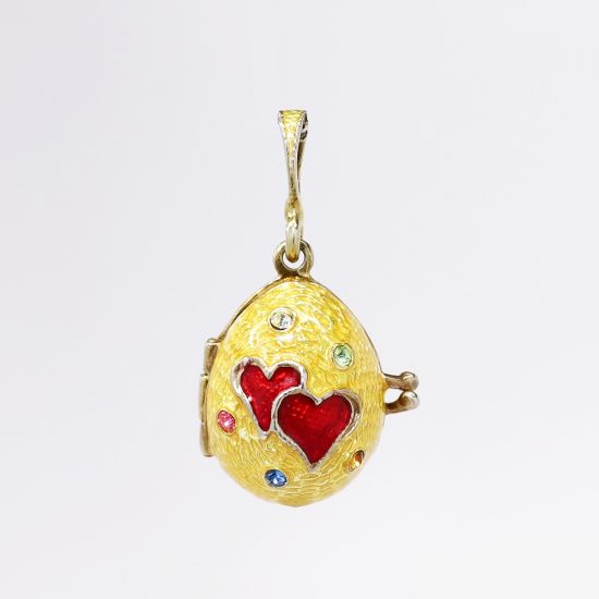 Picture of Sterling Silver & Guilloche Enamel Egg Locket/Pendant with Key Charm Inside