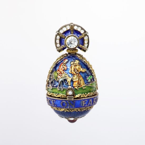 Picture of Sterling Silver & Guilloche Enamel Nativity Egg Pendant with Scene Inside