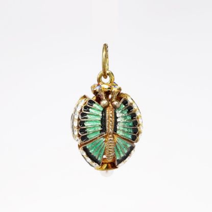 Picture of Gilt Sterling Silver Cloisonné Enamel Egg Charm with Butterfly Motif, CZ and Faux Pearl