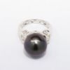 Picture of 18k White Gold Diamond Set Stars Ring with Black Pearl Center