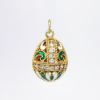 Picture of Russian Gilt Sterling Silver, Green & White Cloisonné Enamel & CZ Egg Charm/Pendant