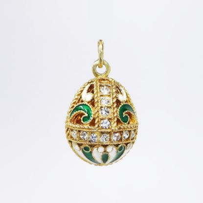 Picture of Russian Gilt Sterling Silver, Green & White Cloisonné Enamel & CZ Egg Charm/Pendant