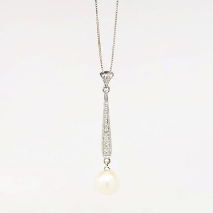 Picture of 14k White Gold & Pearl Drop Necklace with Diamond Accents