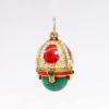 Picture of Gilt Sterling Silver, Malachite & Red Guilloche Enamel Egg Charm/Pendant with Garnet Accents