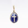 Picture of Gilt Sterling Silver & Blue Guilloche Enamel Egg Pendant with Cross & CZ Accents