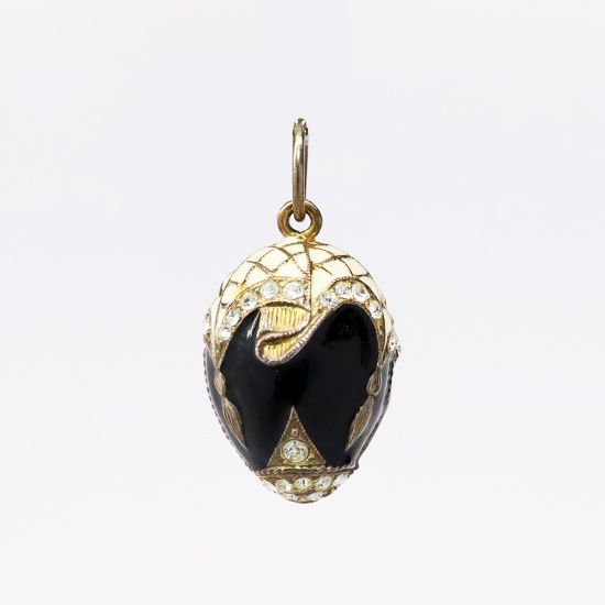 Picture of Gilt Sterling Silver, Black & White Cloisonné Enamel & CZ Egg Charm/Pendant 